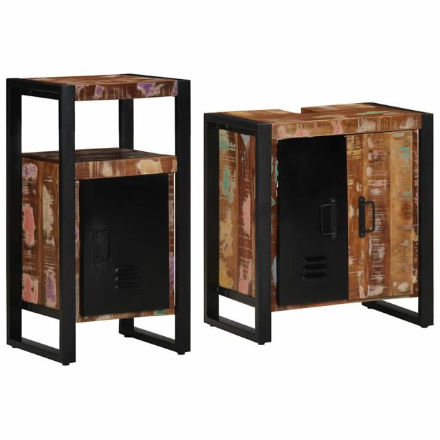 vidaXL Badezimmermöbel-Set mit Regal 2 pcs Massives upgecyceltes Holz