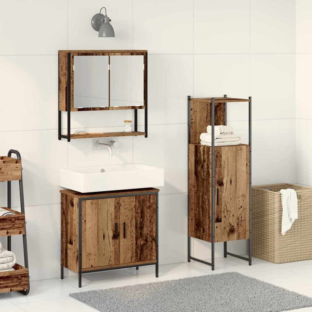 vidaXL Badezimmermöbel-Set mit Regal mit Tür 3 pcs Braun Holzwerkstoff