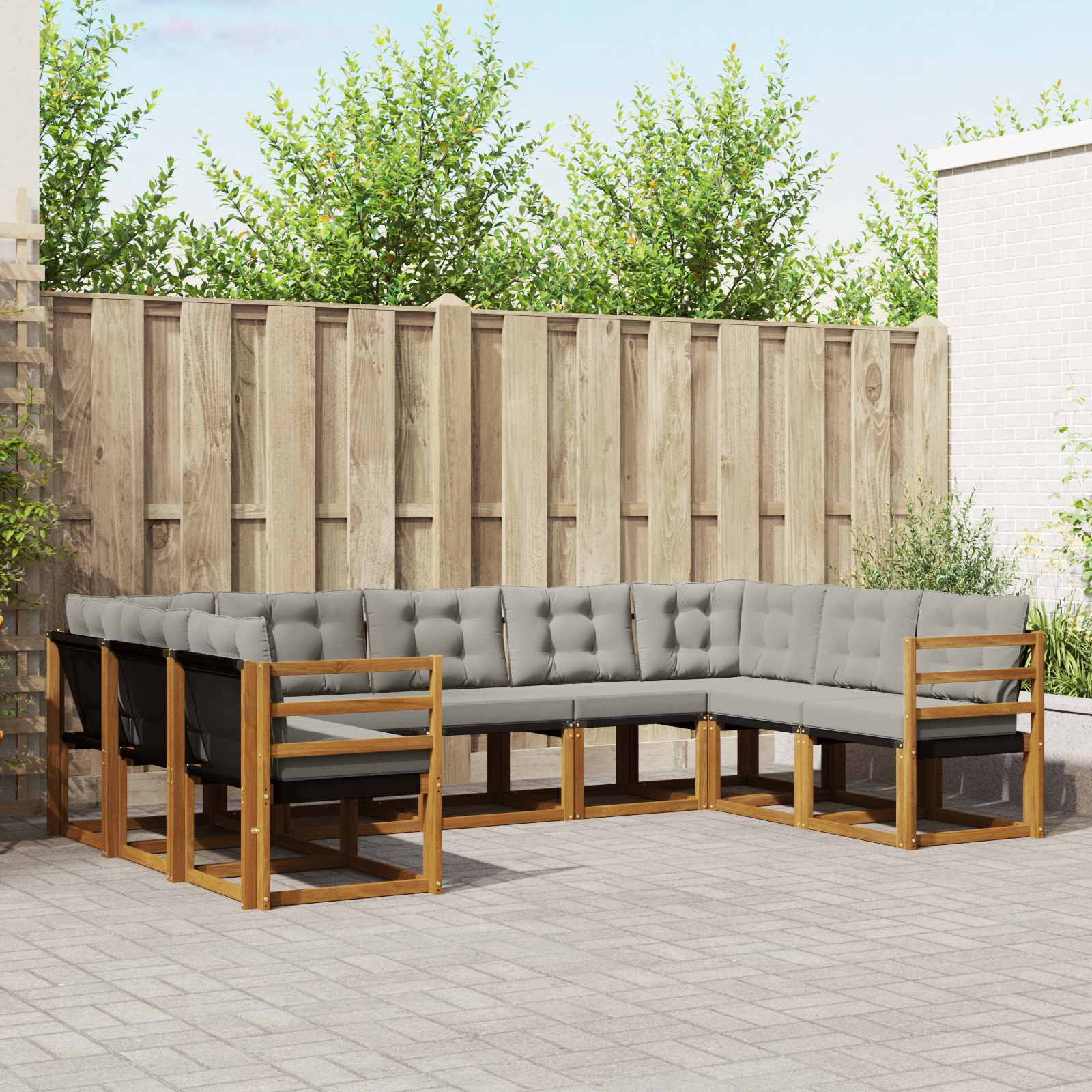vidaXL Outdoor-Sofagarnitur mit Kissen 9 pcs Natürlich und Hellgrau