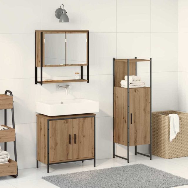vidaXL Badezimmermöbel-Set 3 Stk. Braun 33 x 33 x 113,5 cm