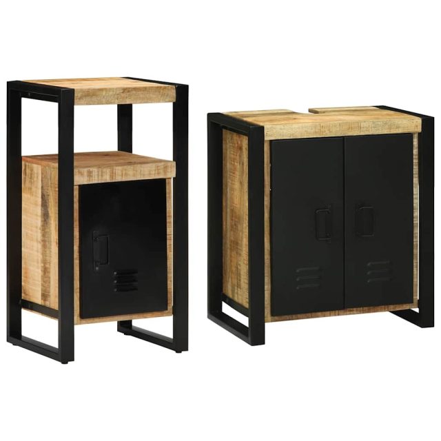 vidaXL Badezimmermöbel-Set 2 pcs Braun und Schwarz Massivholz Mango