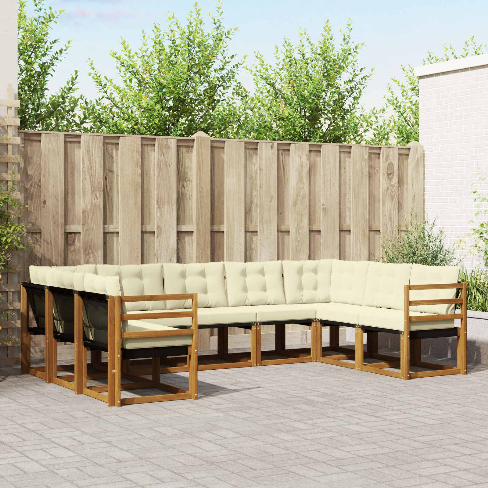 vidaXL Outdoor-Sofagarnitur mit Kissen 9 pcs Natur und Creme