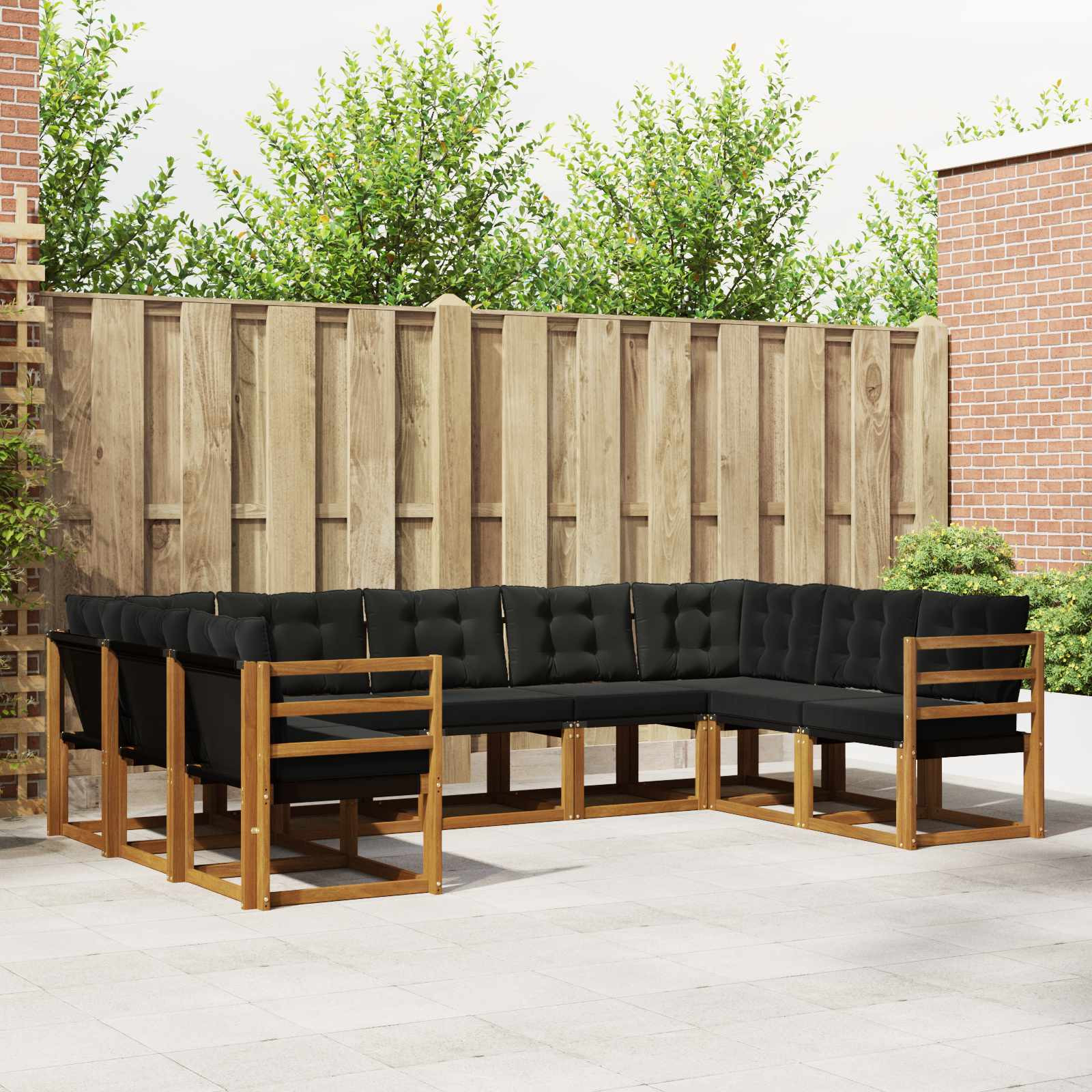 vidaXL Outdoor-Sofagarnitur mit Kissen 9 pcs Natürlich und Schwarz