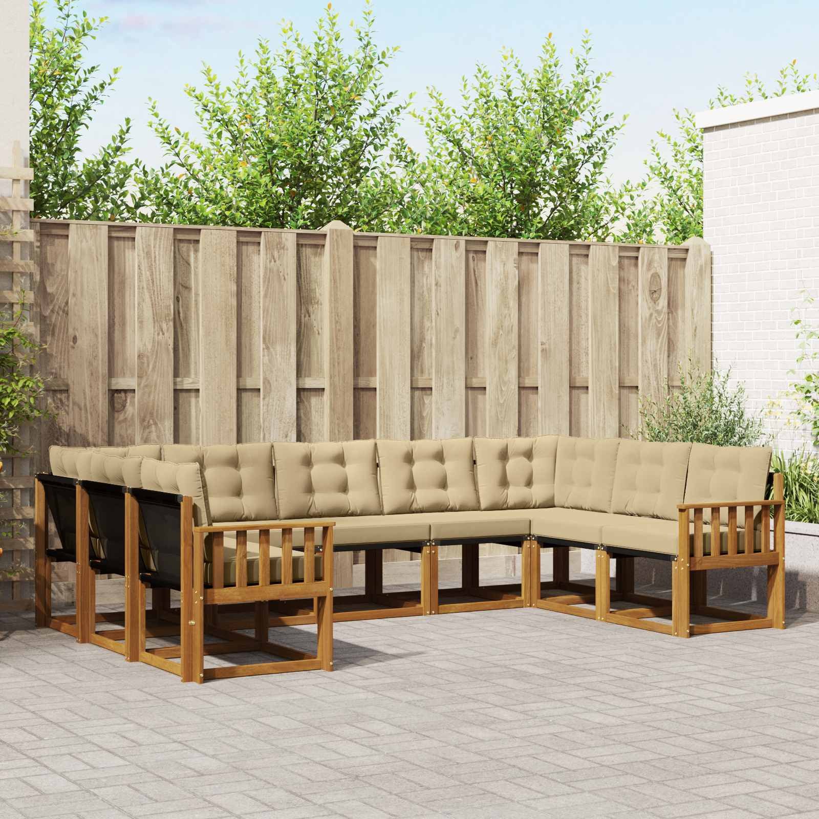 vidaXL Outdoor-Sofagarnitur mit Kissen 9 pcs Natur und Beige