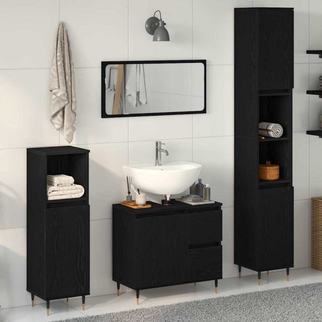 vidaXL Badezimmermöbel-Set 3 Stk. Schwarz Eichen-Optik