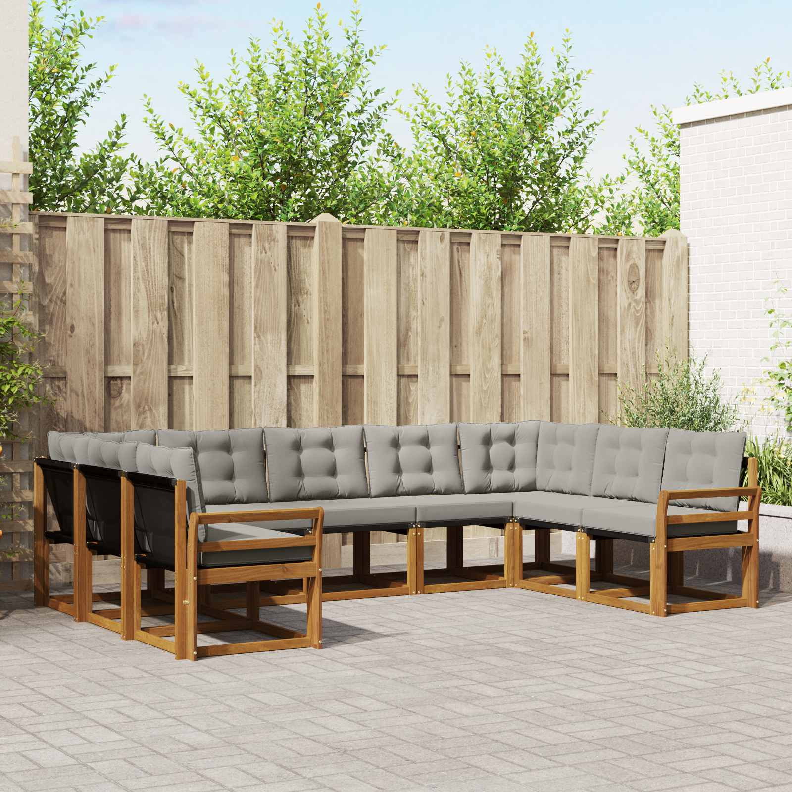vidaXL Outdoor-Sofagarnitur mit Kissen 9 pcs Natürlich und Hellgrau
