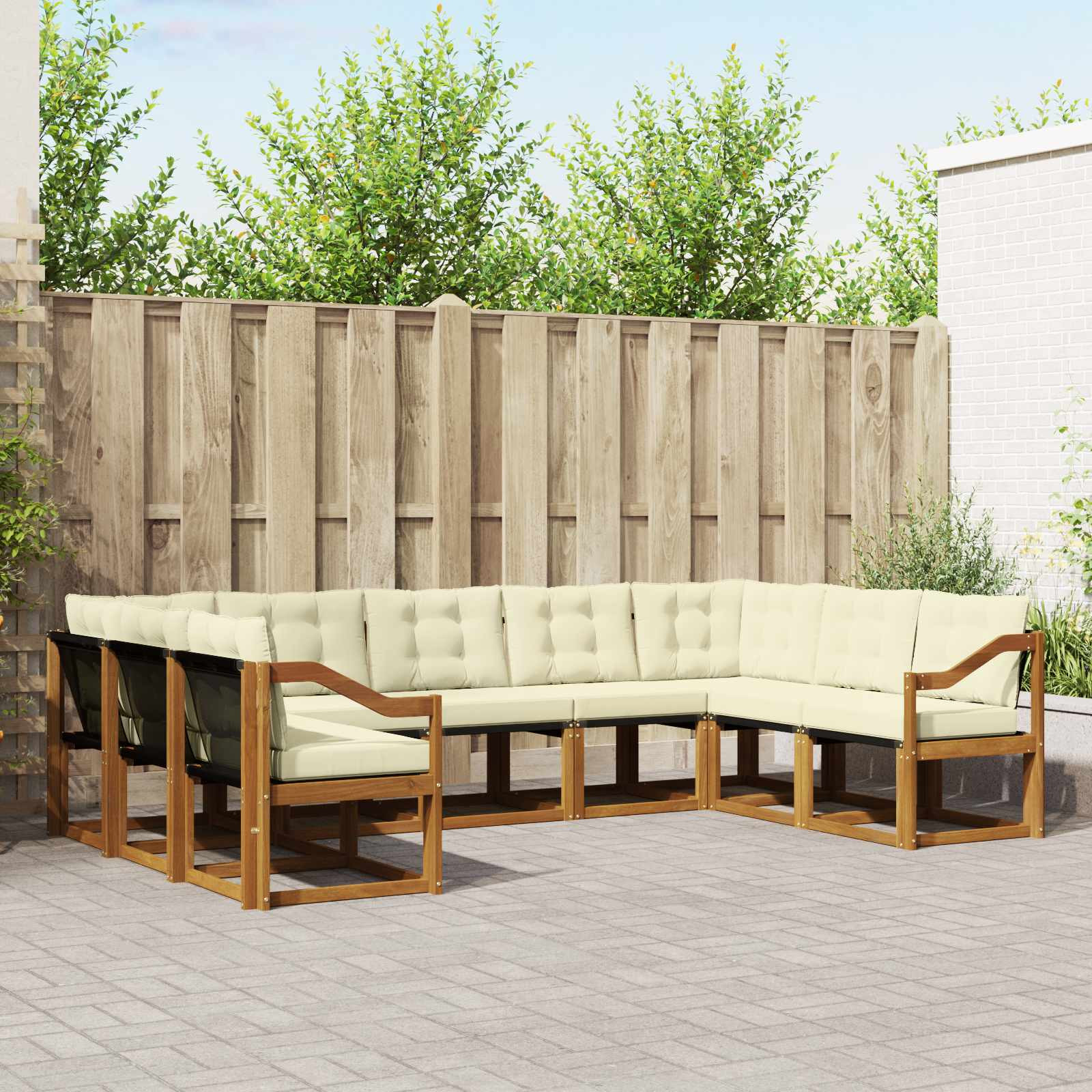 vidaXL Outdoor-Sofagarnitur mit Kissen 9 pcs Natur und Creme