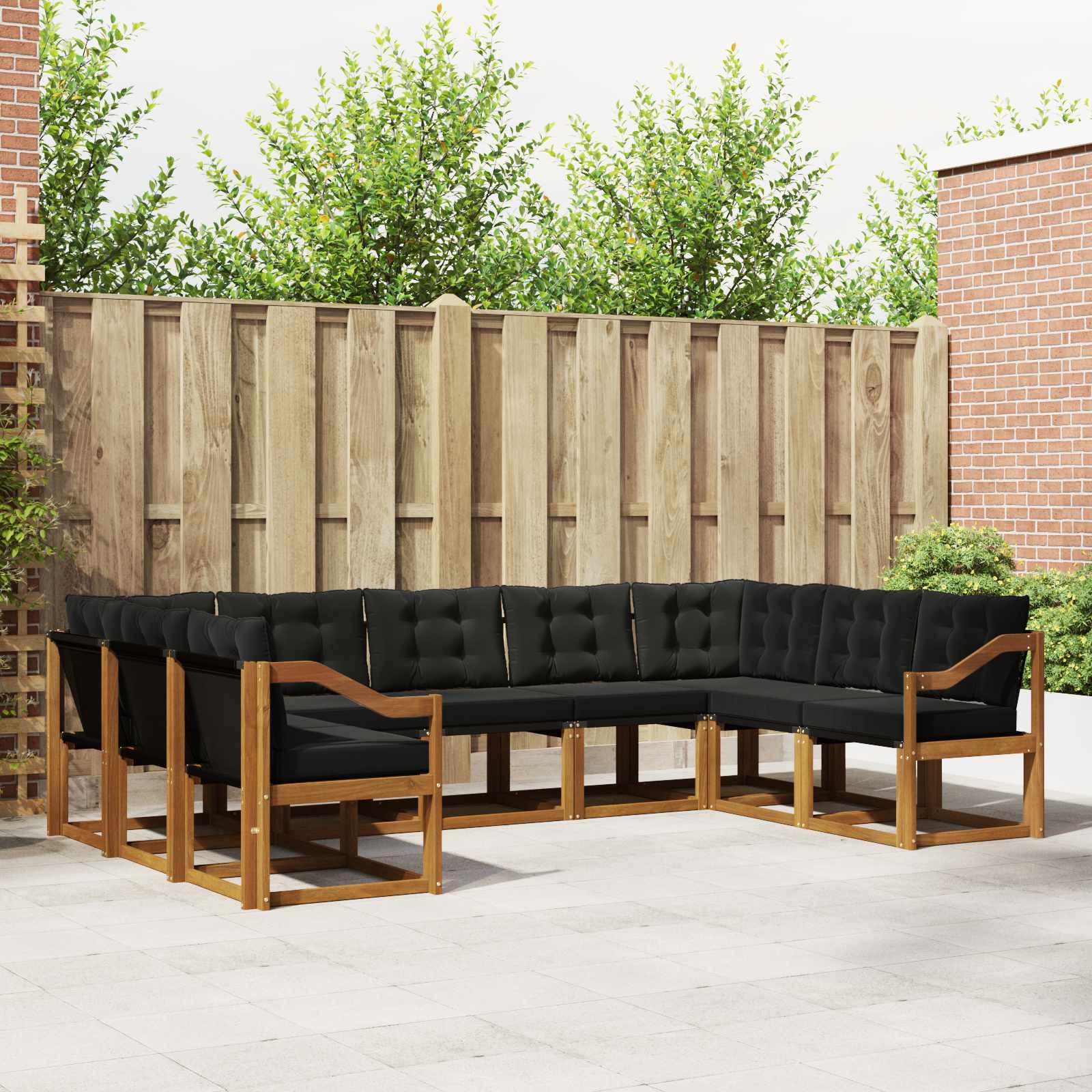 vidaXL Outdoor-Sofagarnitur mit Kissen 9 pcs Natürlich und Schwarz