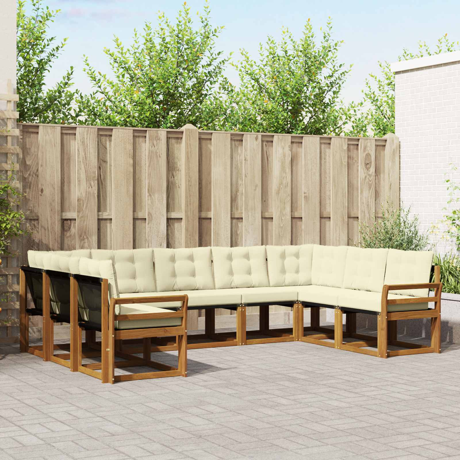 vidaXL Outdoor-Sofagarnitur mit Kissen 9 pcs Natur und Creme