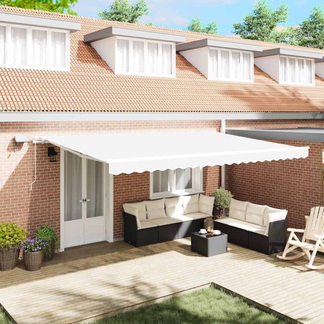 vidaXL Ausziehbare Markise Weiß 500 x 350 cm Stoff und Aluminium