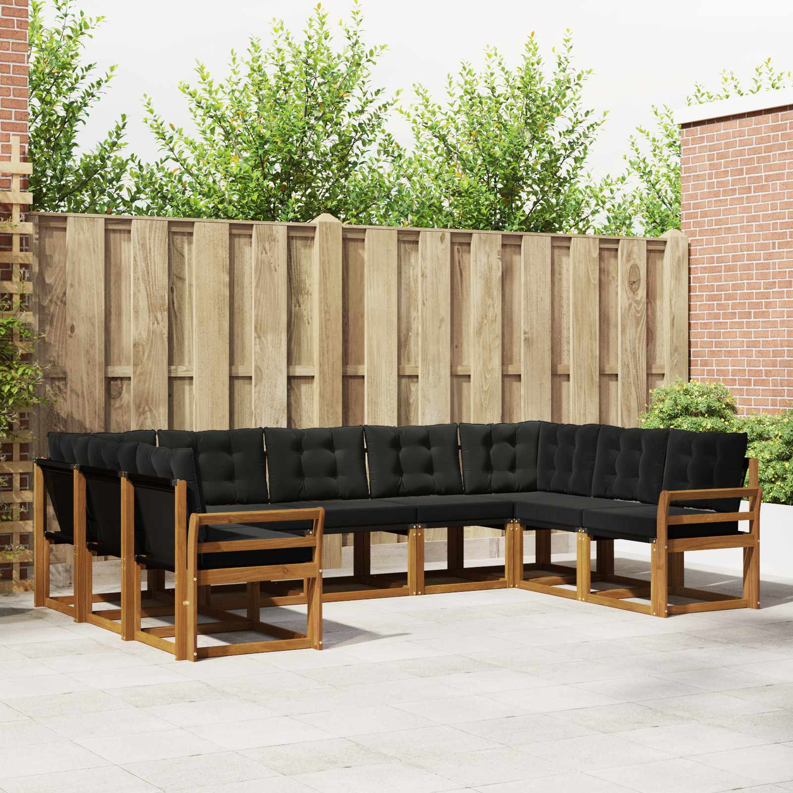 vidaXL Outdoor-Sofagarnitur mit Kissen 9 pcs Natürlich und Schwarz
