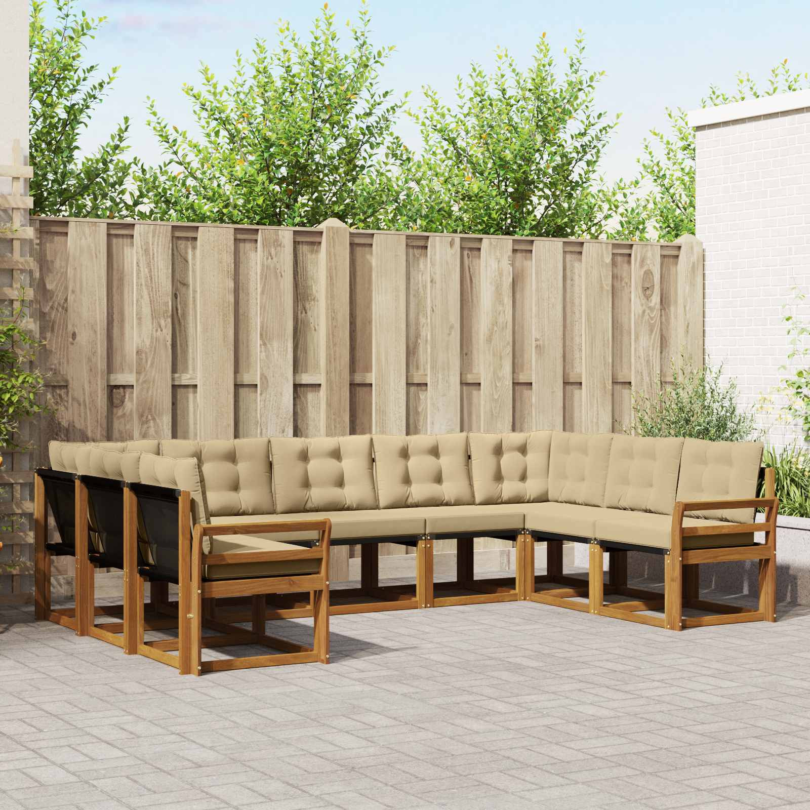 vidaXL Outdoor-Sofagarnitur mit Kissen 9 pcs Natur und Beige
