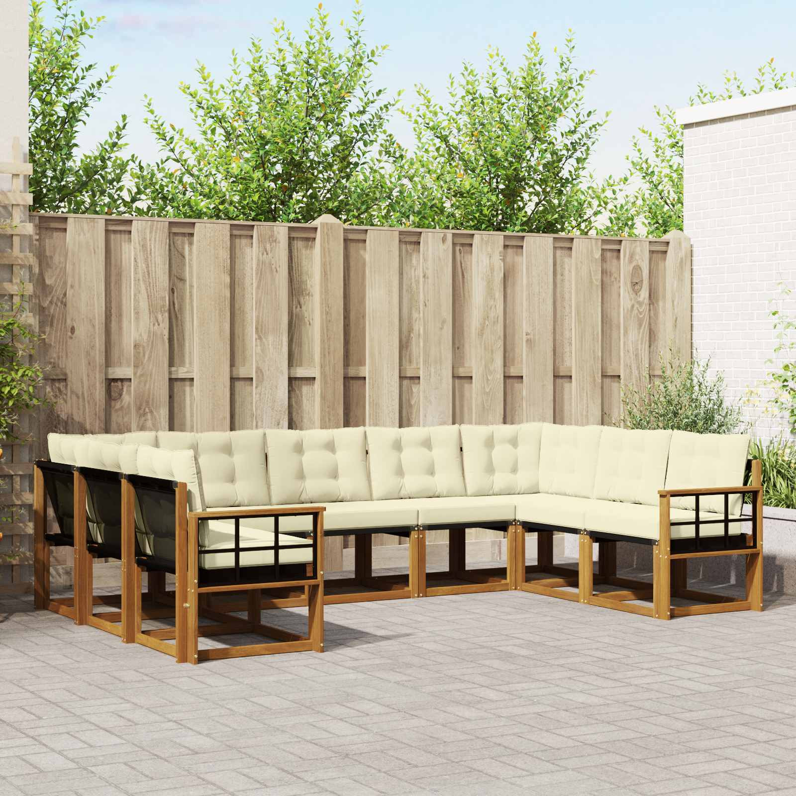 vidaXL Outdoor-Sofagarnitur mit Kissen 9 pcs Natur und Creme