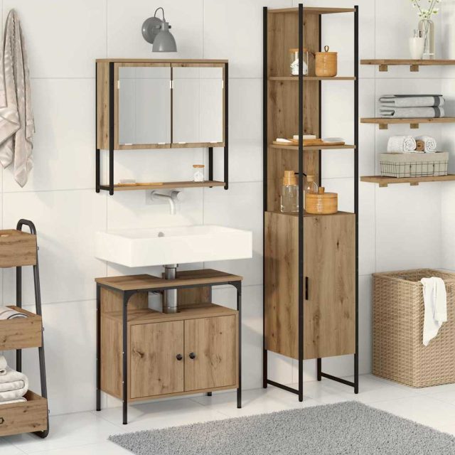 vidaXL Badezimmermöbel-Set 3 Stk. Artisan-Eiche 33 x 33 x 185,5 cm