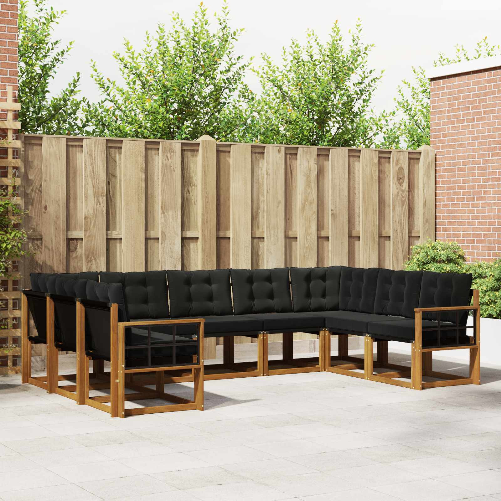 vidaXL Outdoor-Sofagarnitur mit Kissen 9 pcs Natürlich und Schwarz