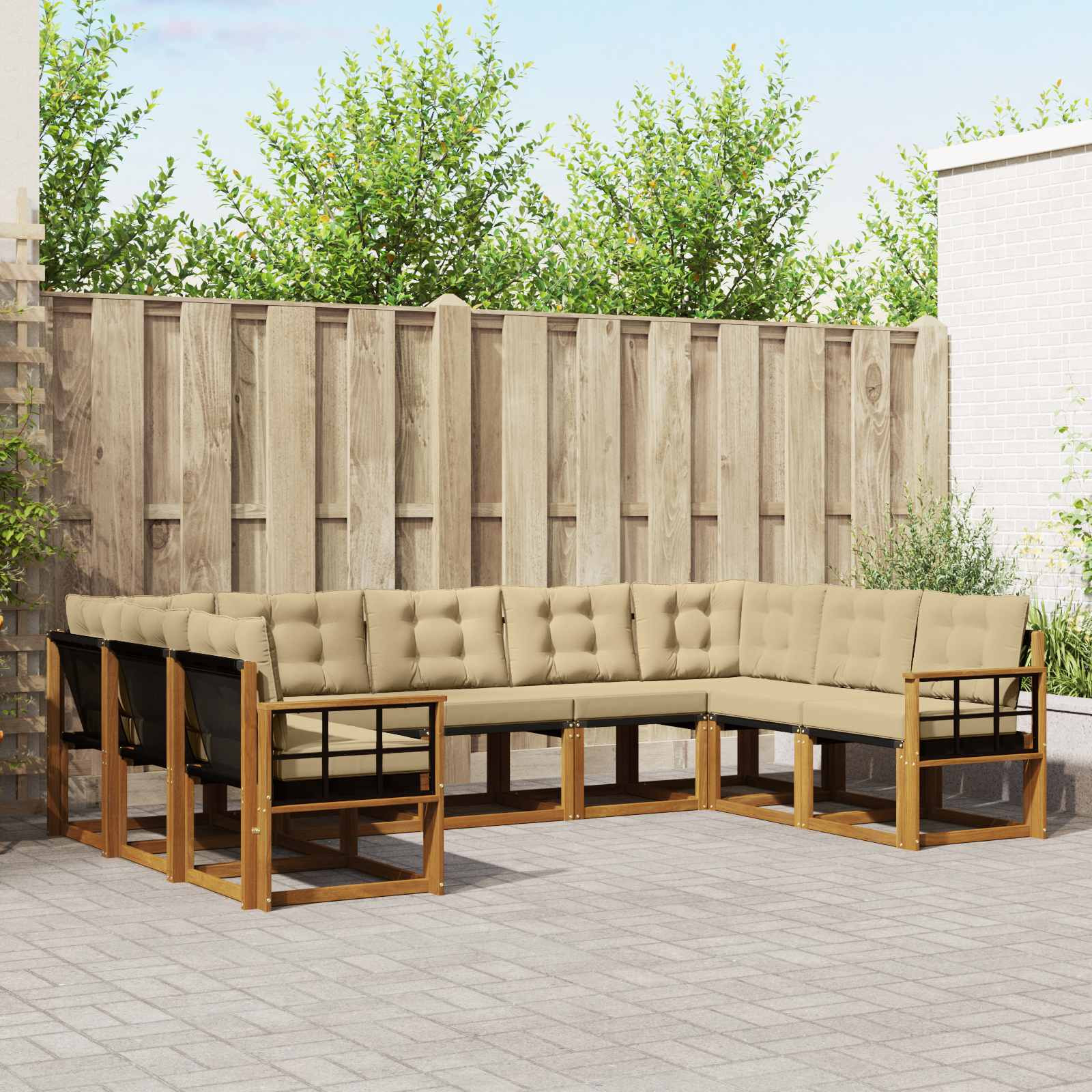 vidaXL Outdoor-Sofagarnitur mit Kissen 9 pcs Natur und Beige