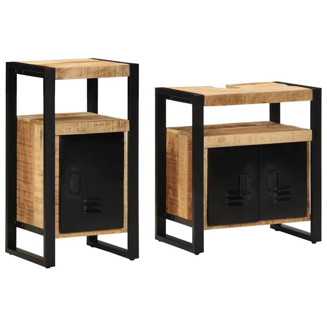 vidaXL Badezimmermöbel-Set 2 pcs Braun Massives rohes Mangoholz