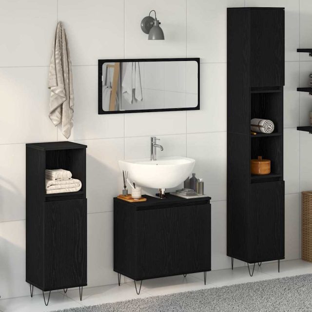vidaXL Badezimmermöbel-Set 3 pcs Schwarz Eichen-Optik 30 x 30 x 190 cm
