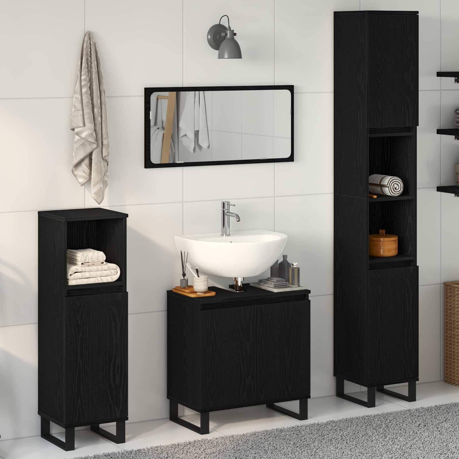 vidaXL Badezimmermöbel-Set Wandmontiert 3 pcs Schwarz Eichen-Optik