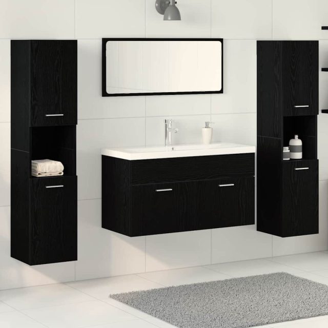 vidaXL Badezimmermöbel-Set 4 pcs Schwarz Eichen-Optik Holzwerkstoff