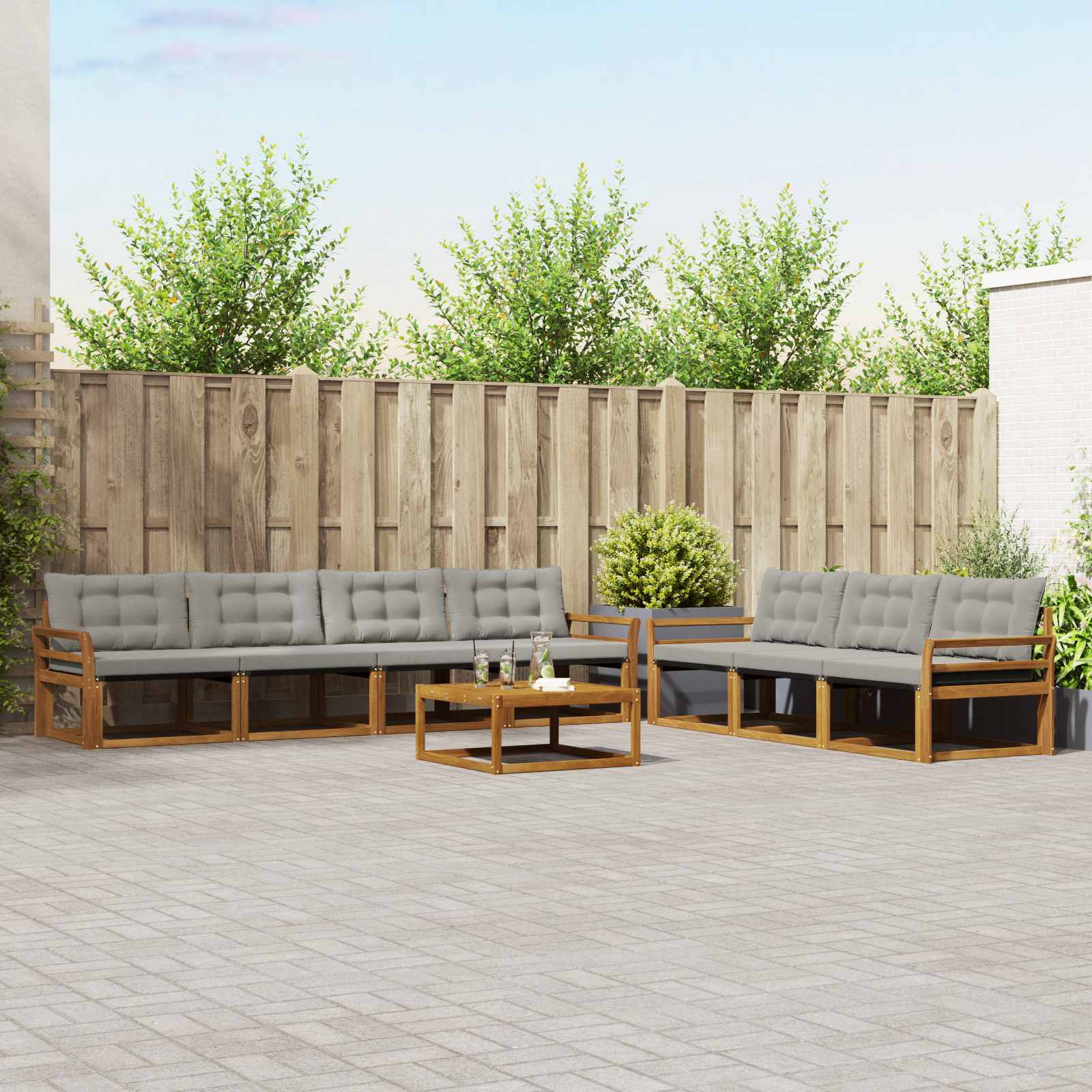 vidaXL Outdoor-Sofagarnitur mit Kissen 8 pcs Natürlich und Hellgrau