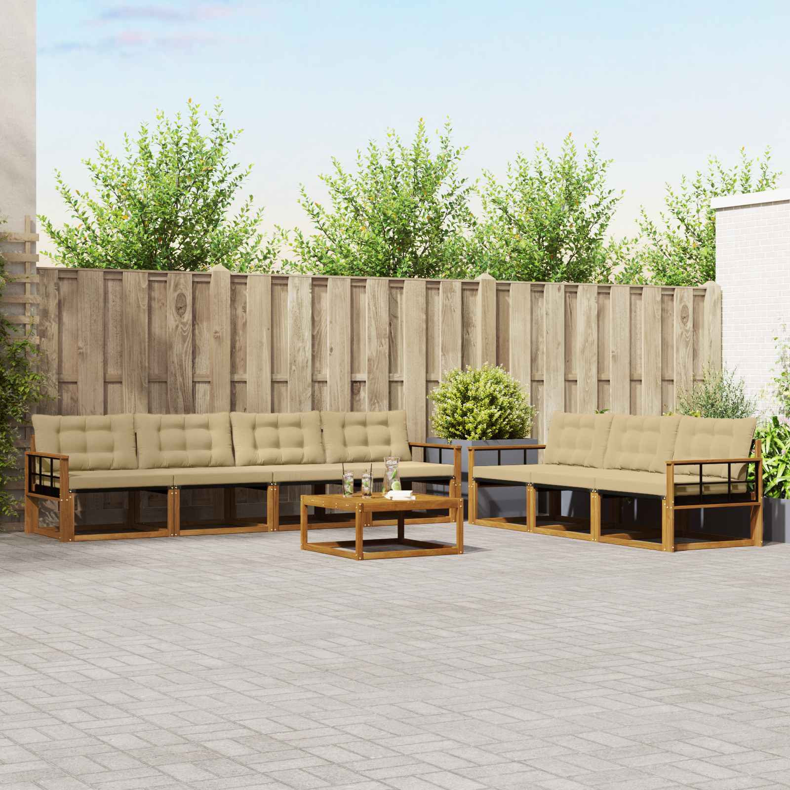 vidaXL Outdoor-Sofagarnitur mit Kissen 8 pcs Natur und Beige