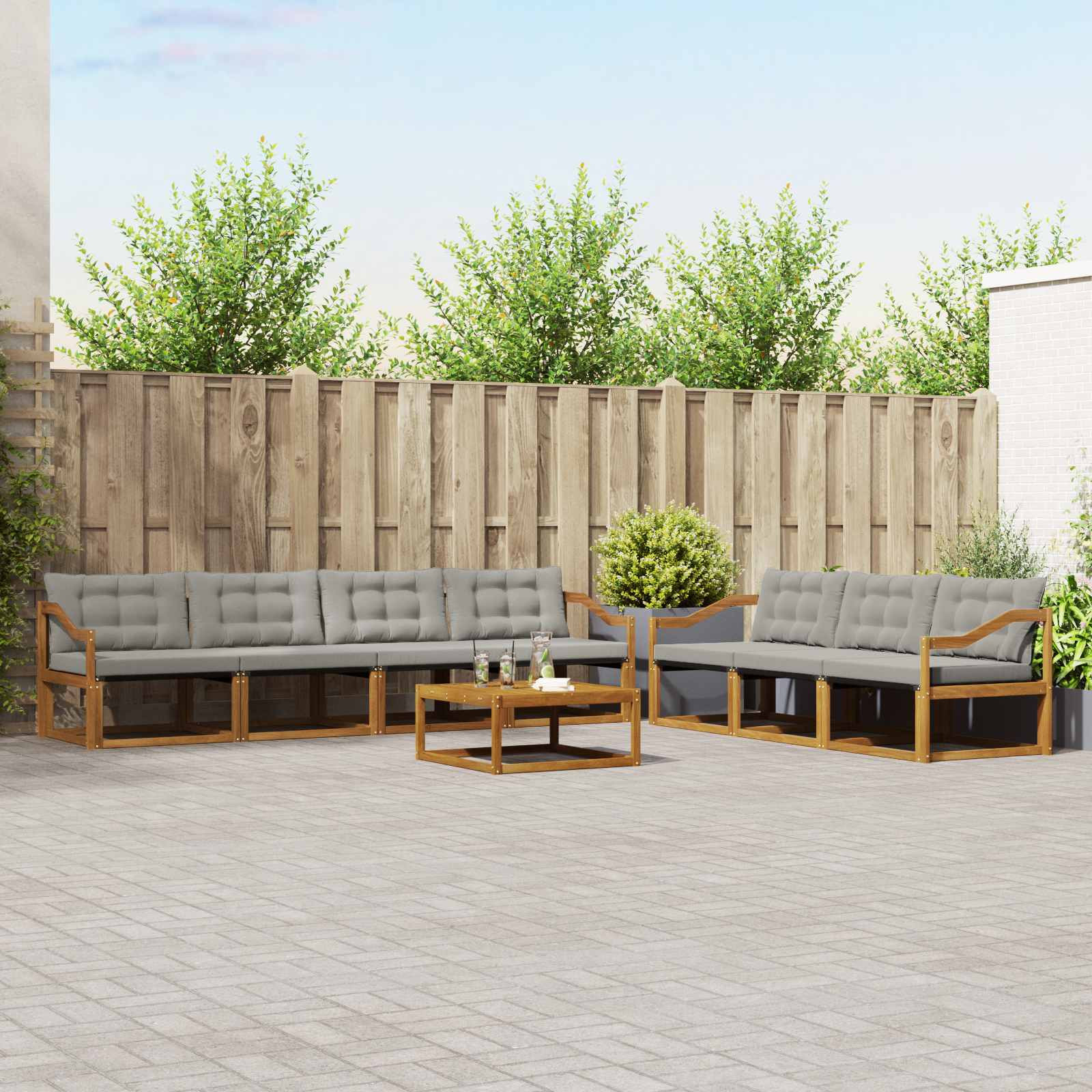 vidaXL Outdoor-Sofagarnitur mit Kissen 8 pcs Natürlich und Hellgrau