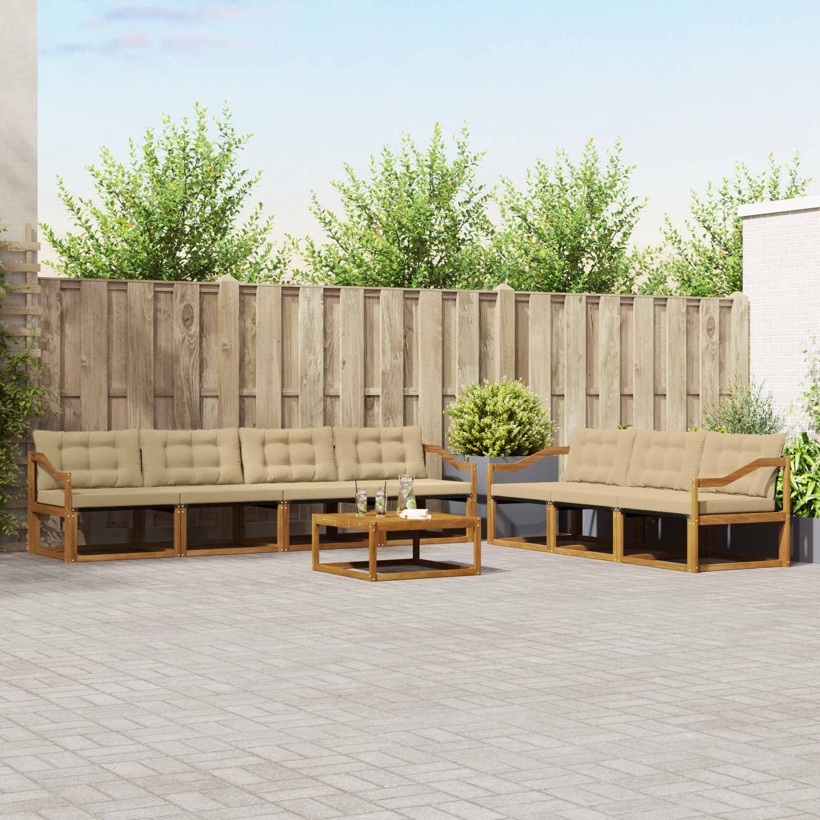 vidaXL Outdoor-Sofagarnitur mit Kissen 8 pcs Natur und Beige
