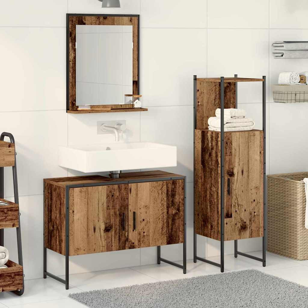 vidaXL Badezimmermöbel-Set mit Regal mit Tür 3 pcs Braun Holzwerkstoff