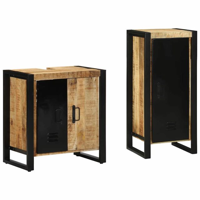 vidaXL Badezimmermöbel-Set 2 pcs Braun und Schwarz Massivholz Mango