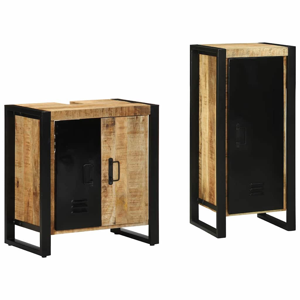 vidaXL Badezimmermöbel-Set 2 pcs Braun und Schwarz Massivholz Mango