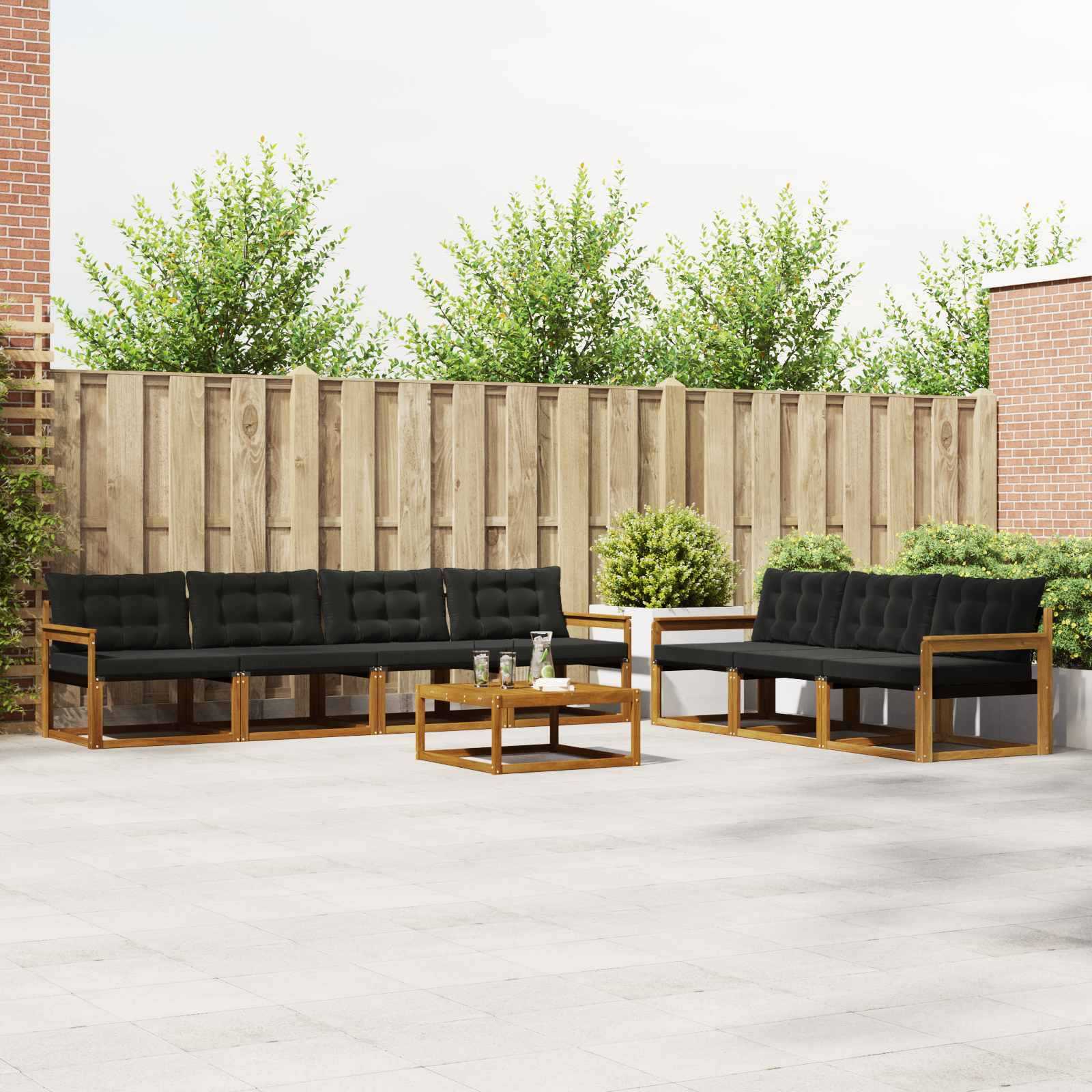 vidaXL Outdoor-Sofagarnitur mit Kissen 8 pcs Natürlich und Schwarz