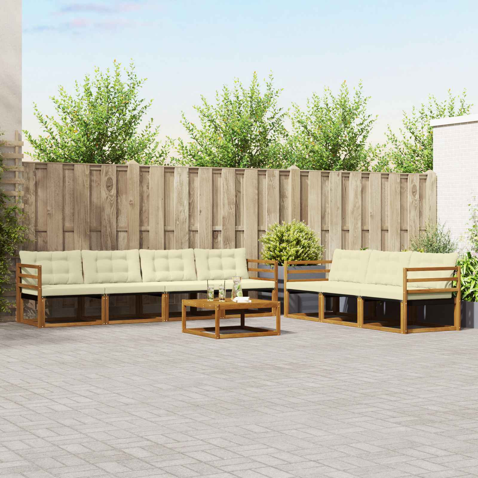 vidaXL Outdoor-Sofagarnitur mit Kissen 8 pcs Natur und Creme