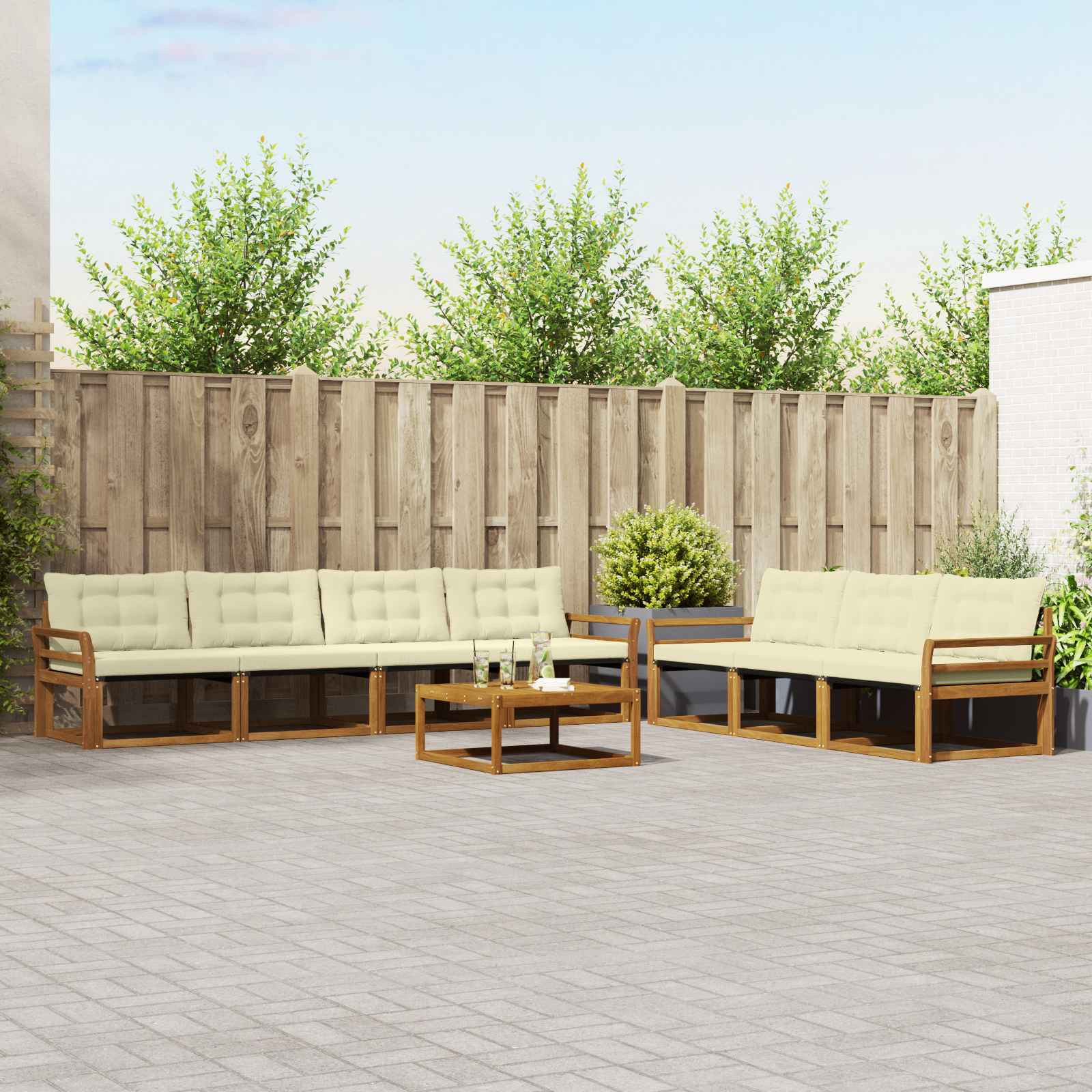 vidaXL Outdoor-Sofagarnitur mit Kissen 8 pcs Natur und Creme