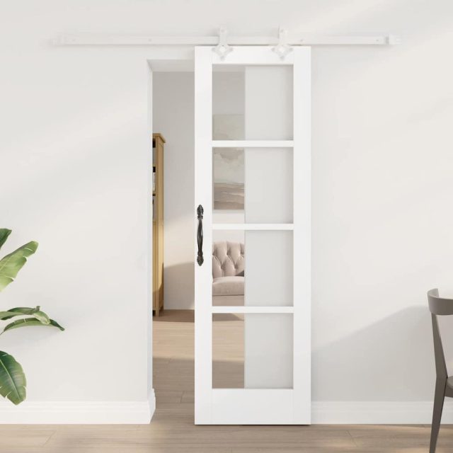 vidaXL Schiebetür Weiß 61 x 198,5 cm Massivholz Kiefer und Glas