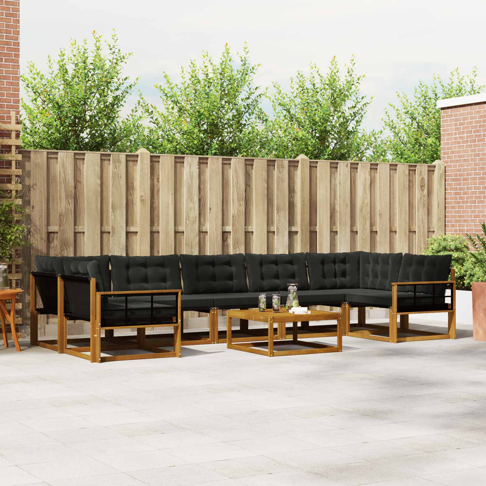 vidaXL Outdoor-Sofagarnitur mit Kissen 8 pcs Natürlich und Schwarz