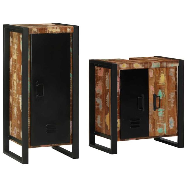 vidaXL Badezimmermöbel-Set mit Regal 2 pcs Massives upgecyceltes Holz