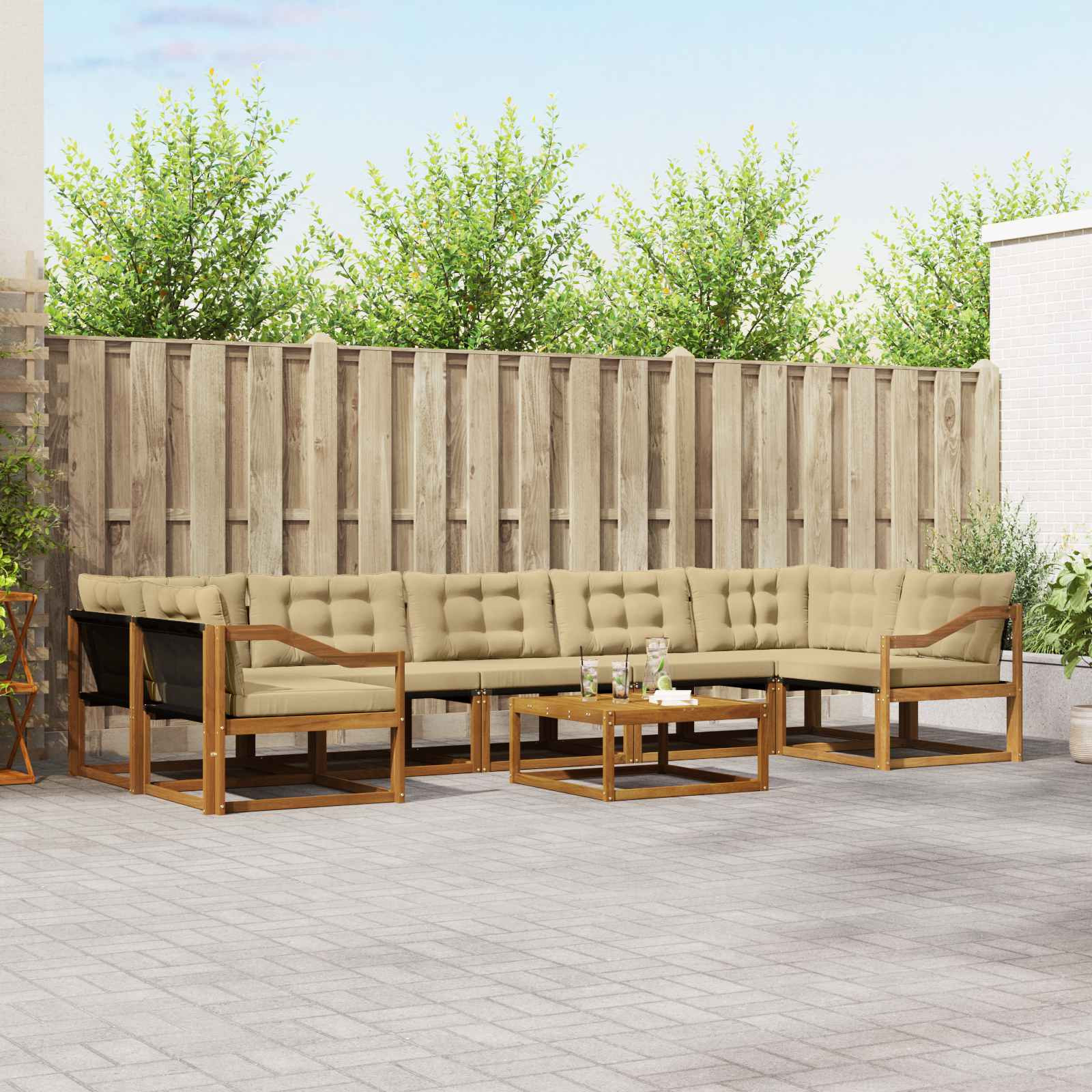 vidaXL Outdoor-Sofagarnitur mit Kissen 8 pcs Natur und Beige