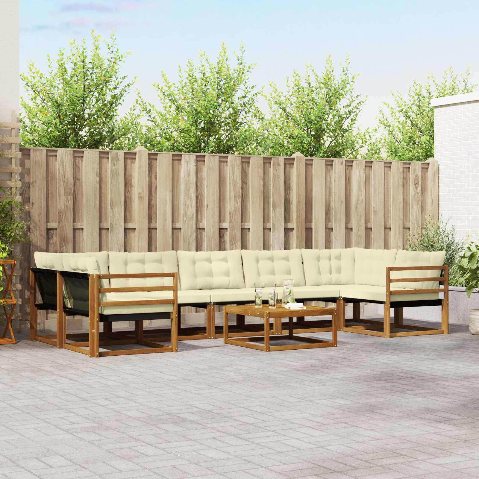 vidaXL Outdoor-Sofagarnitur mit Kissen 8 pcs Natur und Creme