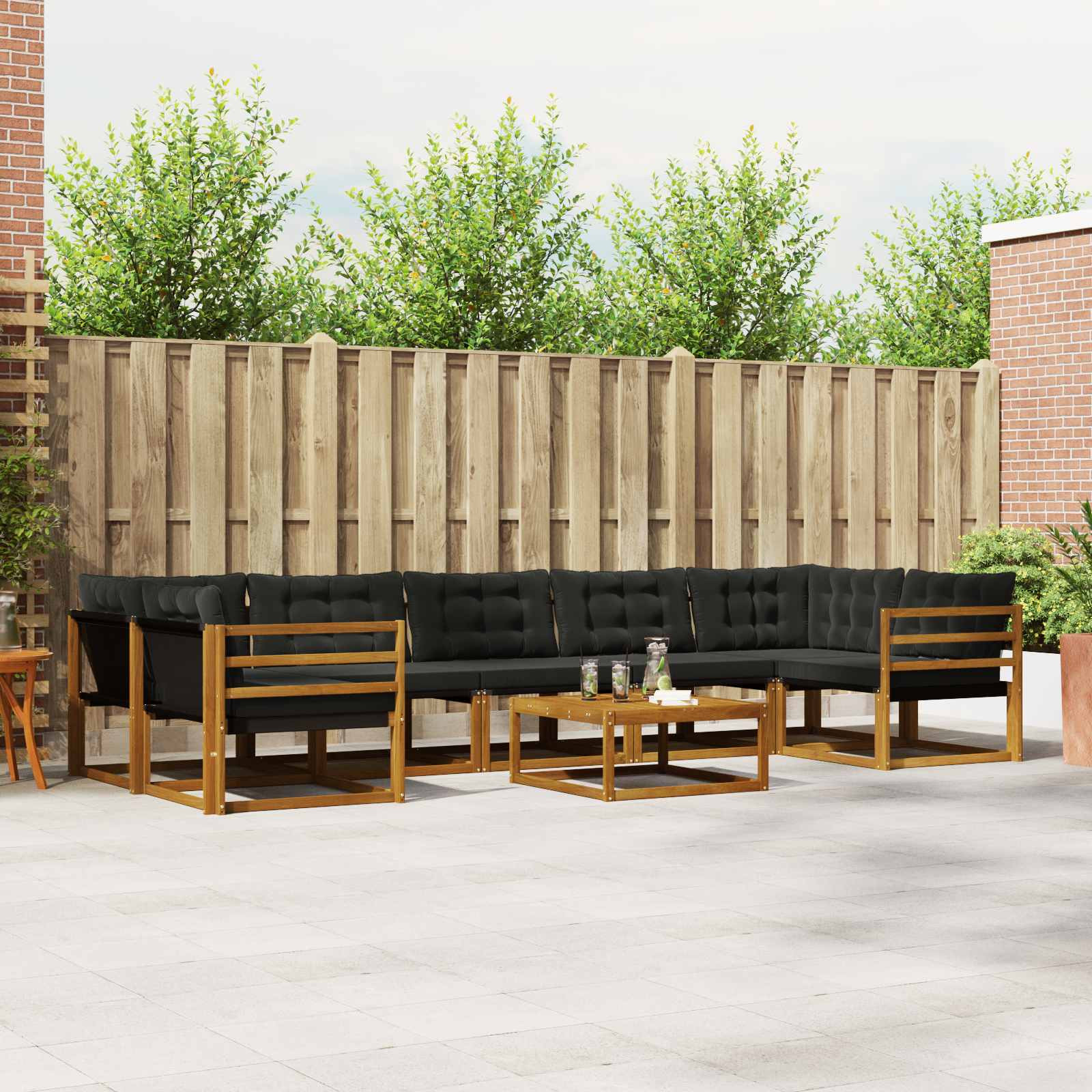 vidaXL Outdoor-Sofagarnitur mit Kissen 8 pcs Natürlich und Schwarz