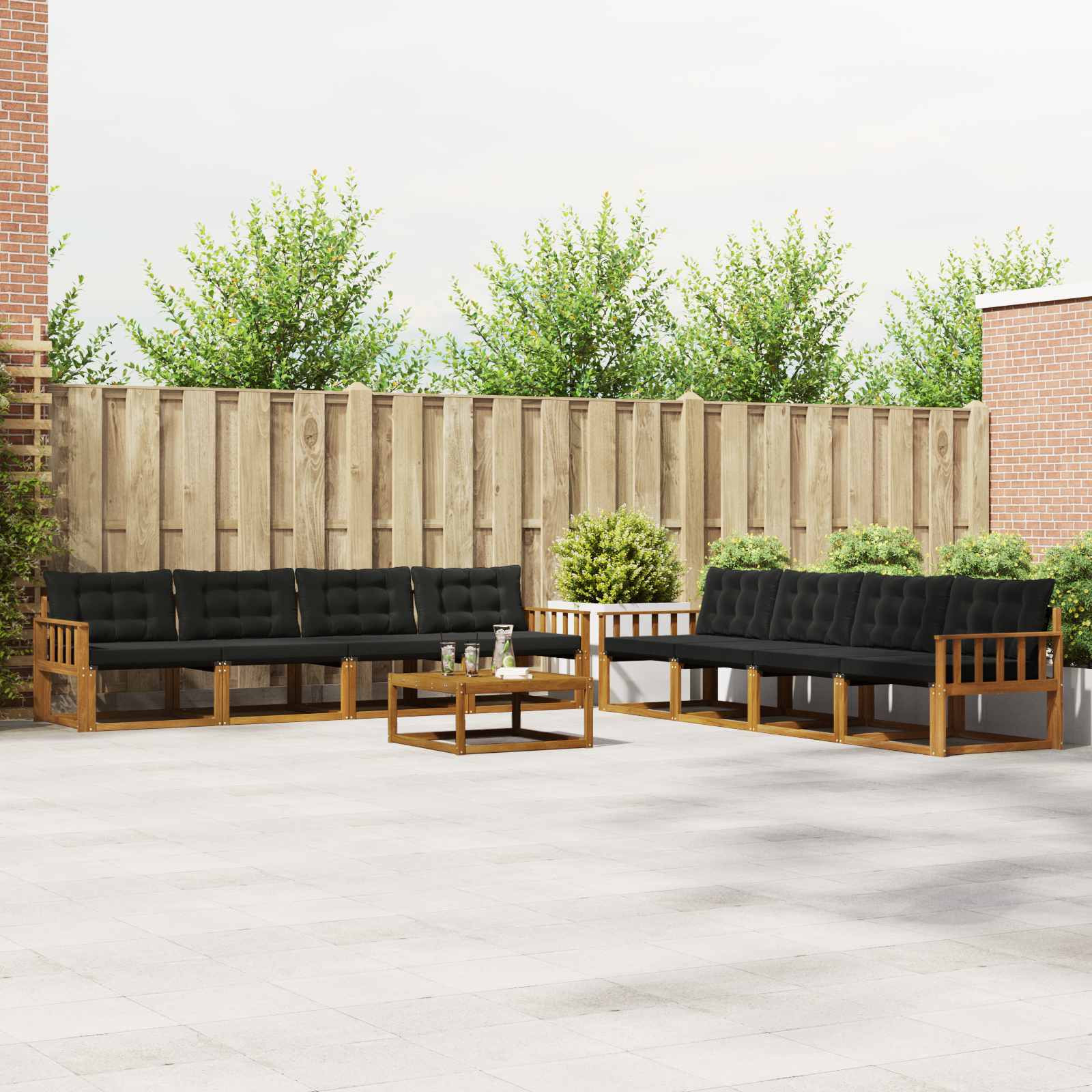 vidaXL Outdoor-Sofagarnitur mit Kissen 9 pcs Natürlich und Schwarz