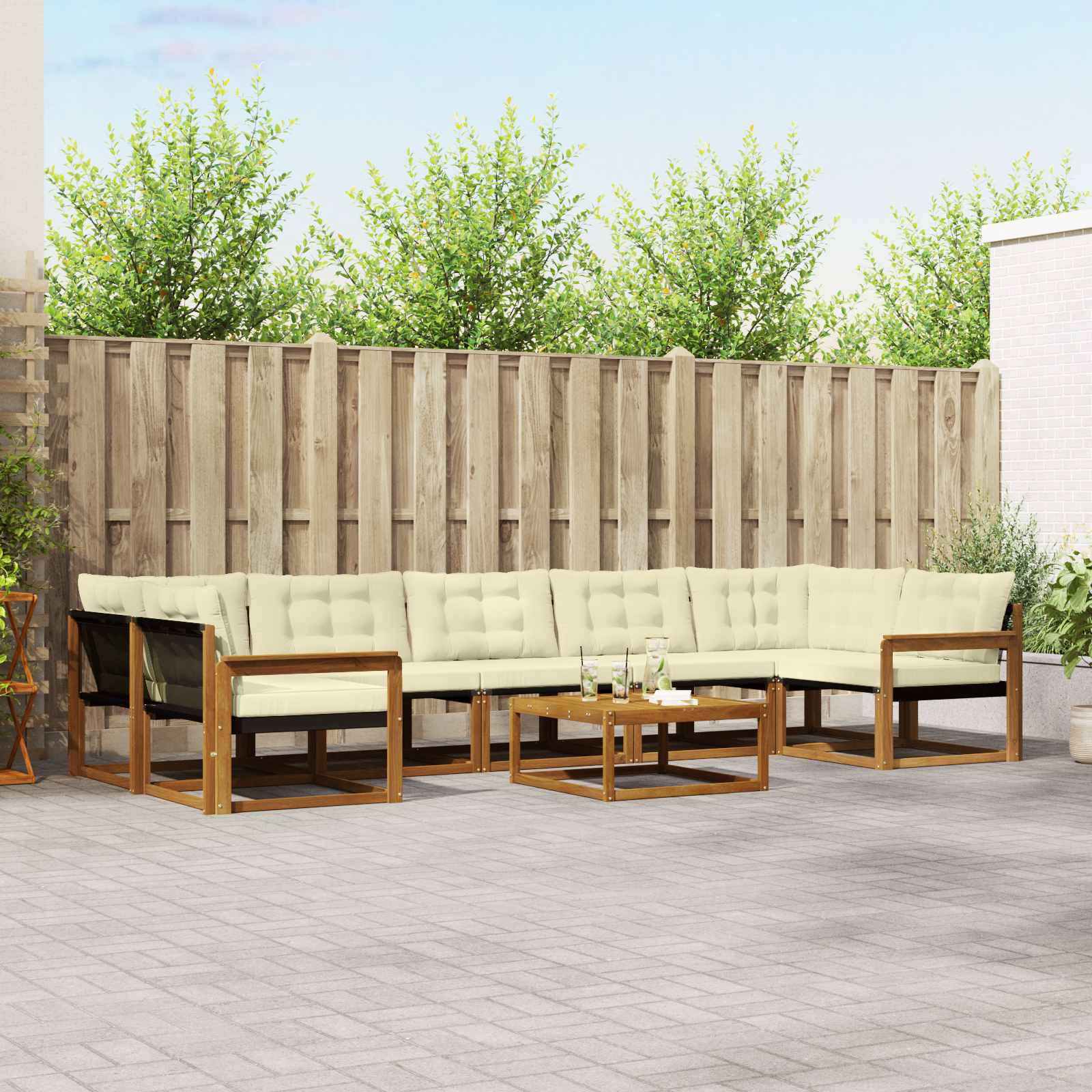 vidaXL Outdoor-Sofagarnitur mit Kissen 8 pcs Natur und Creme