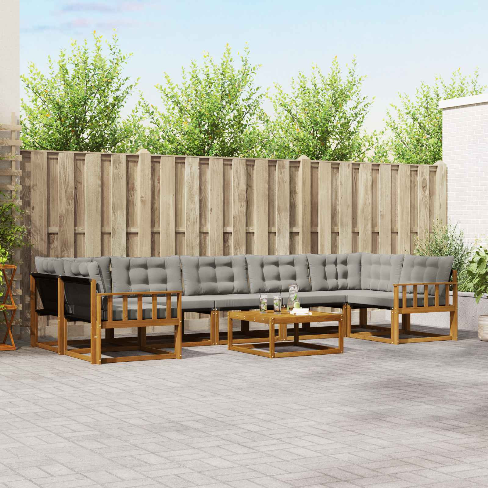 vidaXL Outdoor-Sofagarnitur mit Kissen 8 pcs Natürlich und Hellgrau