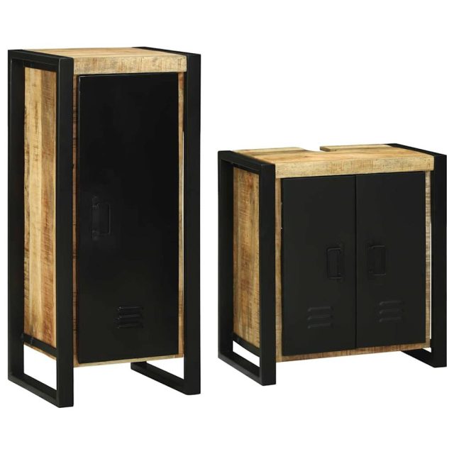 vidaXL Badezimmermöbel-Set mit Regal 2 pcs Braun Massives Mangoholz