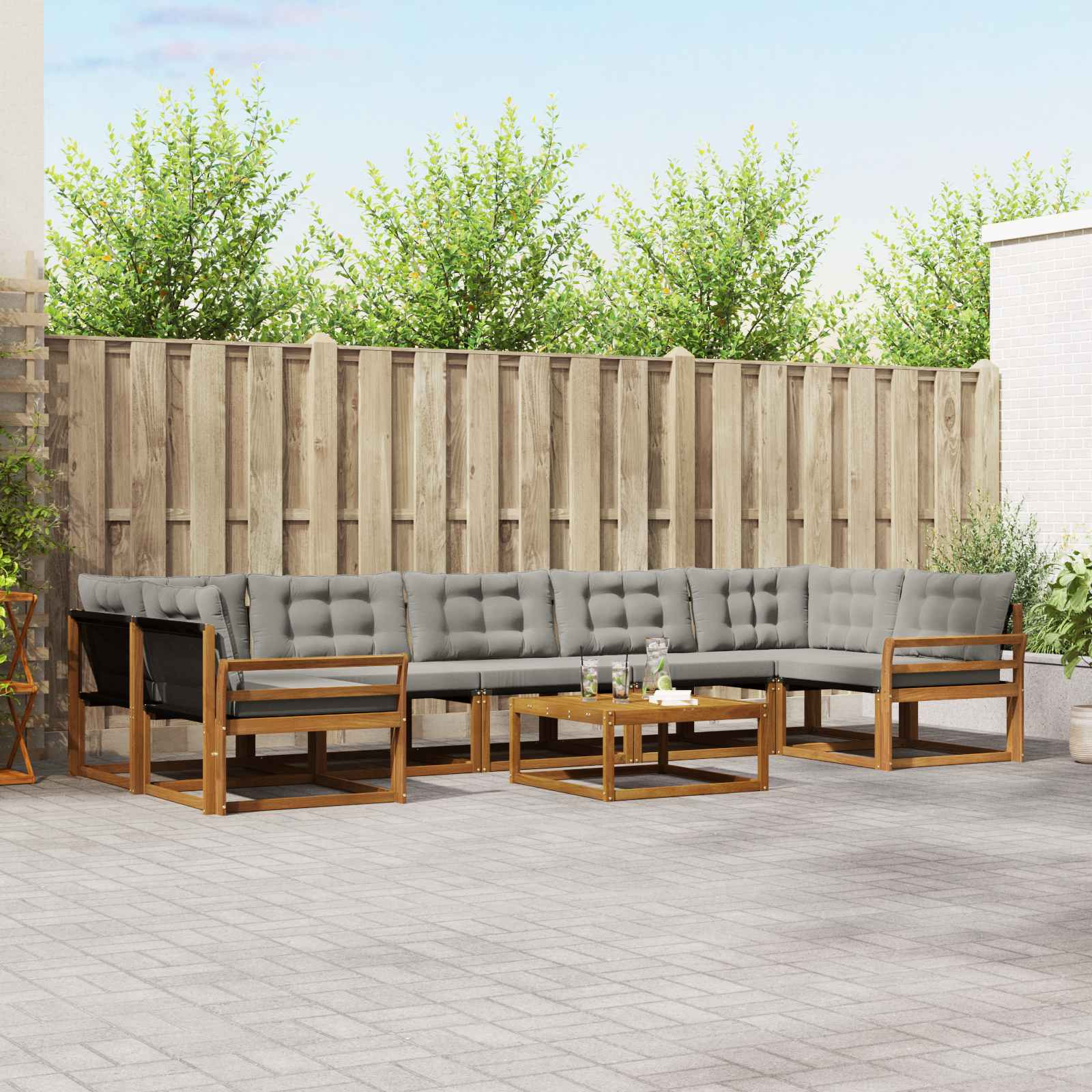 vidaXL Outdoor-Sofagarnitur mit Kissen 8 pcs Natürlich und Hellgrau