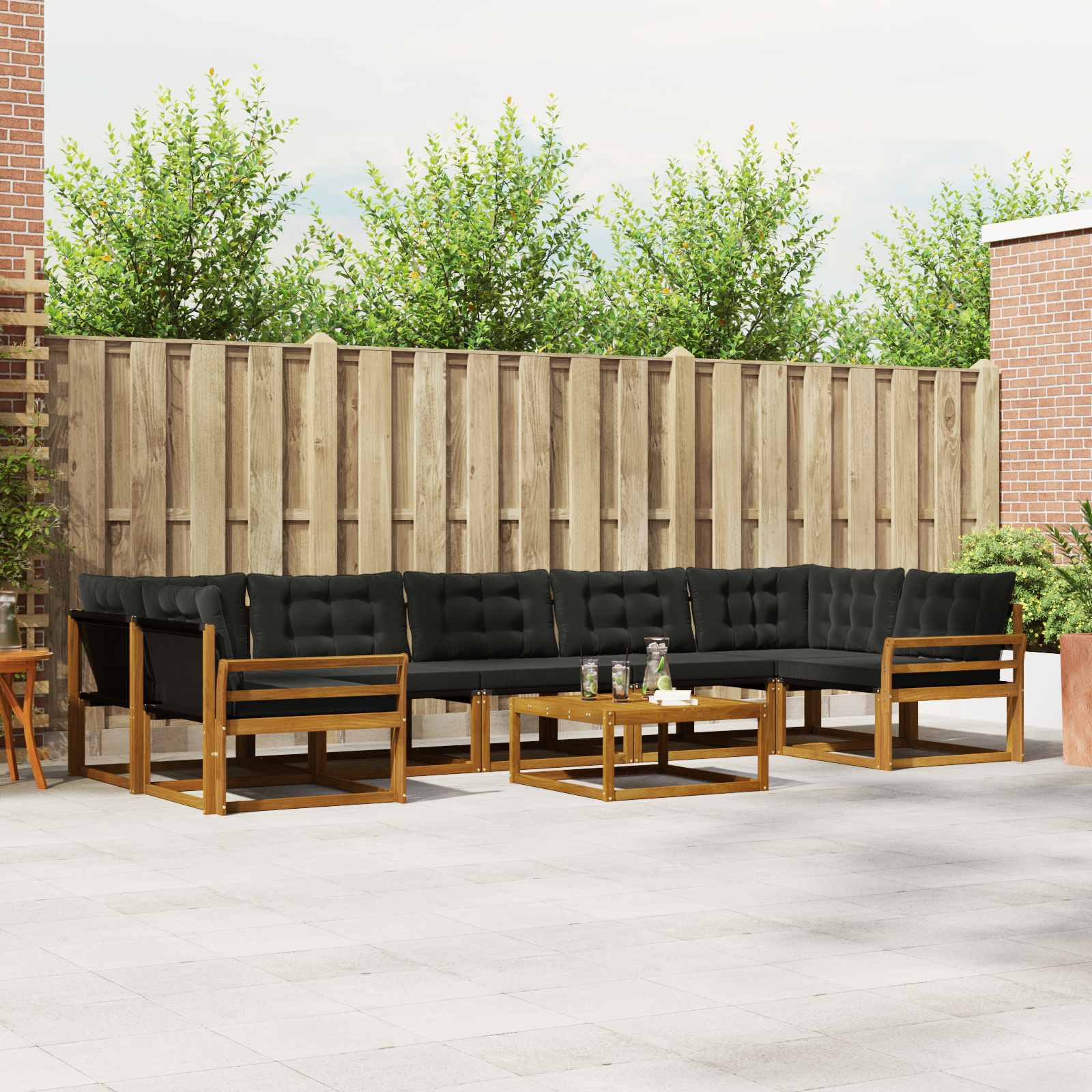vidaXL Outdoor-Sofagarnitur mit Kissen 8 pcs Natürlich und Schwarz