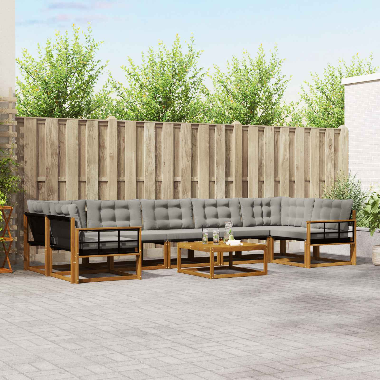 vidaXL Outdoor-Sofagarnitur mit Kissen 8 pcs Natürlich und Hellgrau