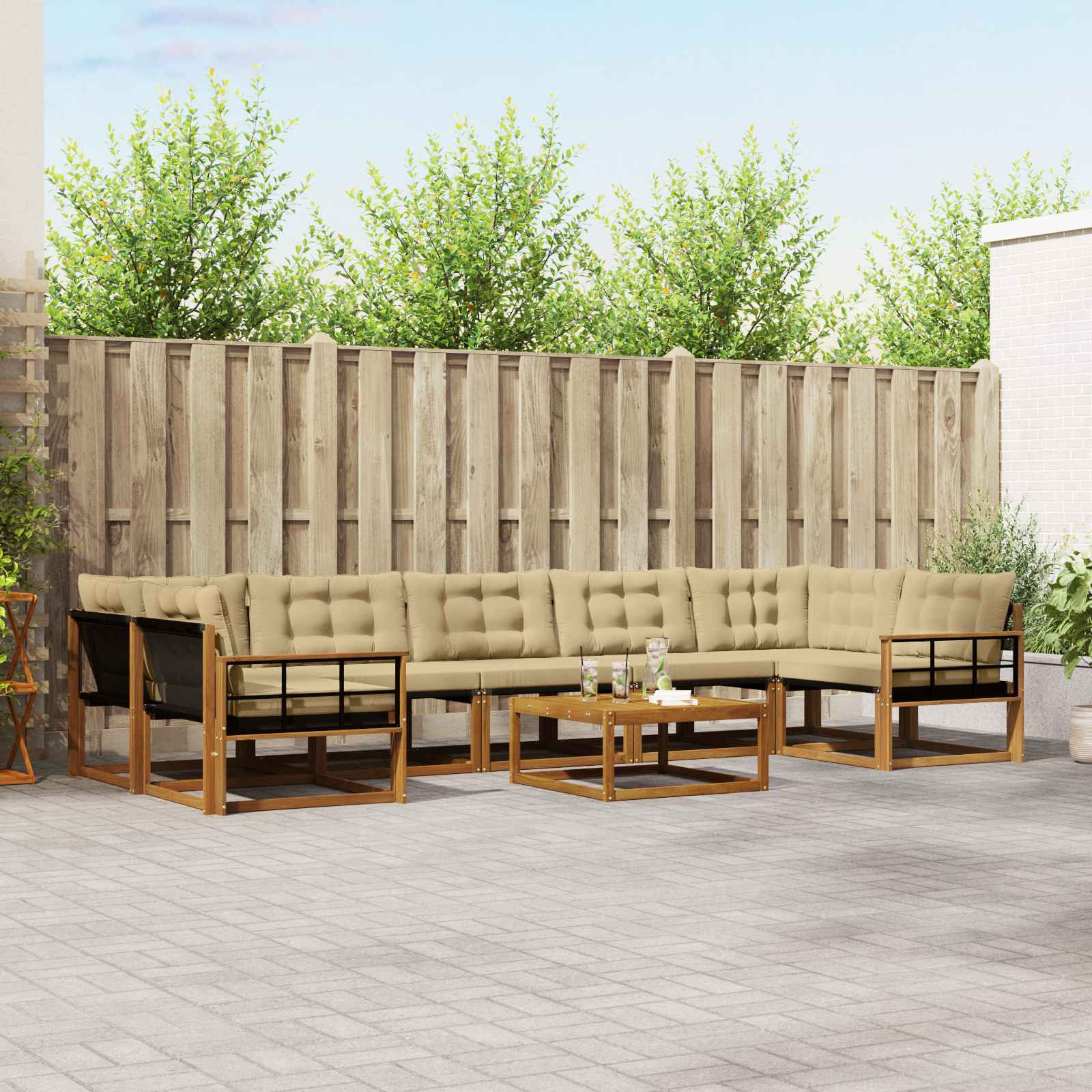 vidaXL Outdoor-Sofagarnitur mit Kissen 8 pcs Natur und Beige