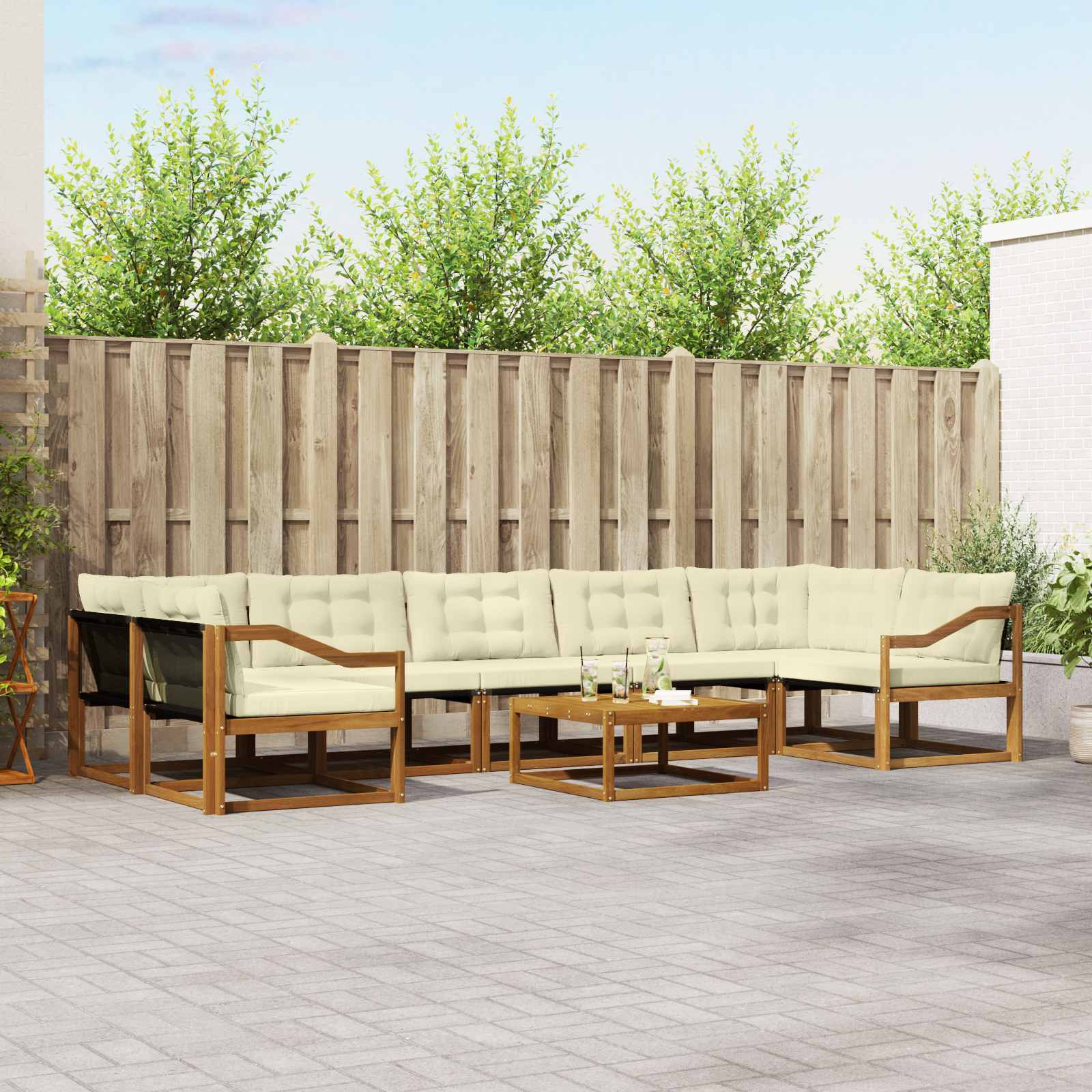 vidaXL Outdoor-Sofagarnitur mit Kissen 8 pcs Natur und Creme