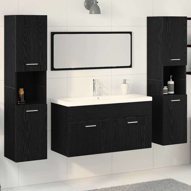 vidaXL Badezimmermöbel-Set 4 pcs Schwarz Eichen-Optik Holzwerkstoff